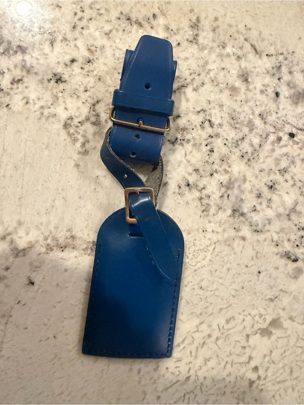 Louis Vuitton Blue Leather Luggage Tag with Gold Buckle